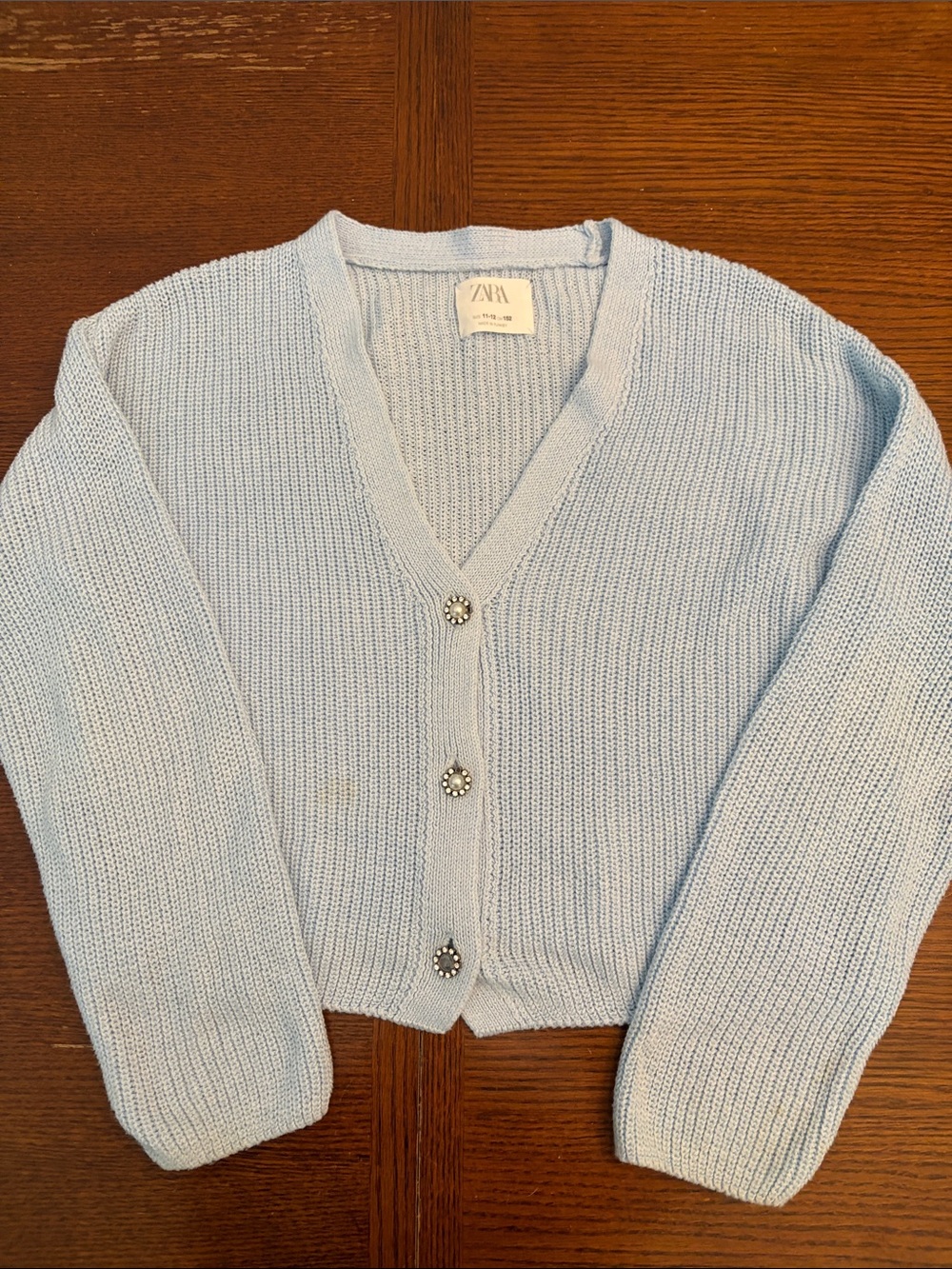 Zara Pale Blue V-Neck Knit Cardigan with Decorative Buttons